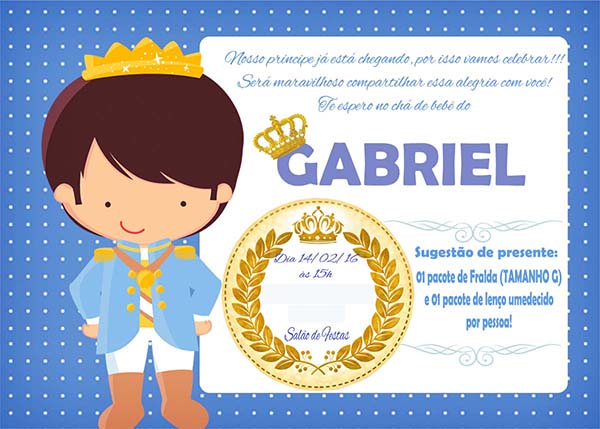 Convite chá de fraldas Gabriel (G) para blog
